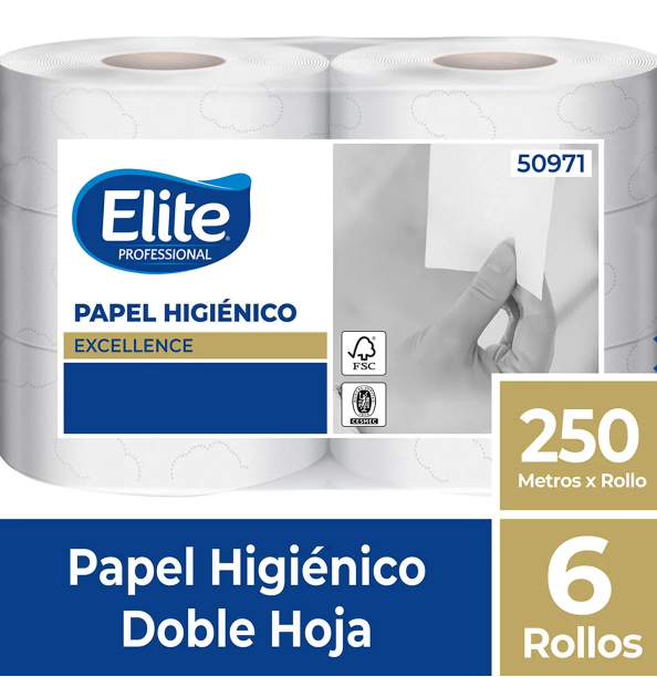 Papel Higienico Elite Jumbo Doble Hoja 6 Rollos 250 M